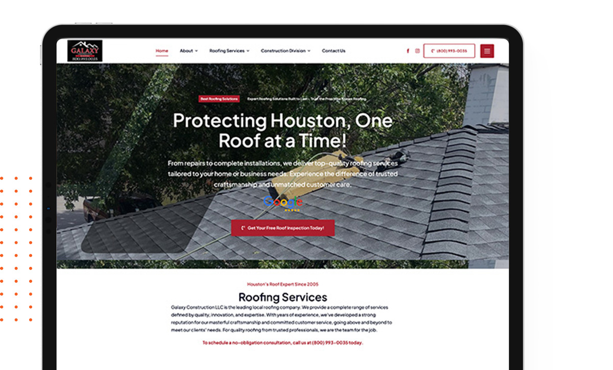 Roofing company Website made by One Source Web Development